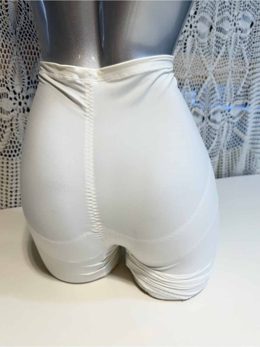 White lace girdle shapewear shorts slimming layer slip lingerie long leg retro - Picture 4 of 16